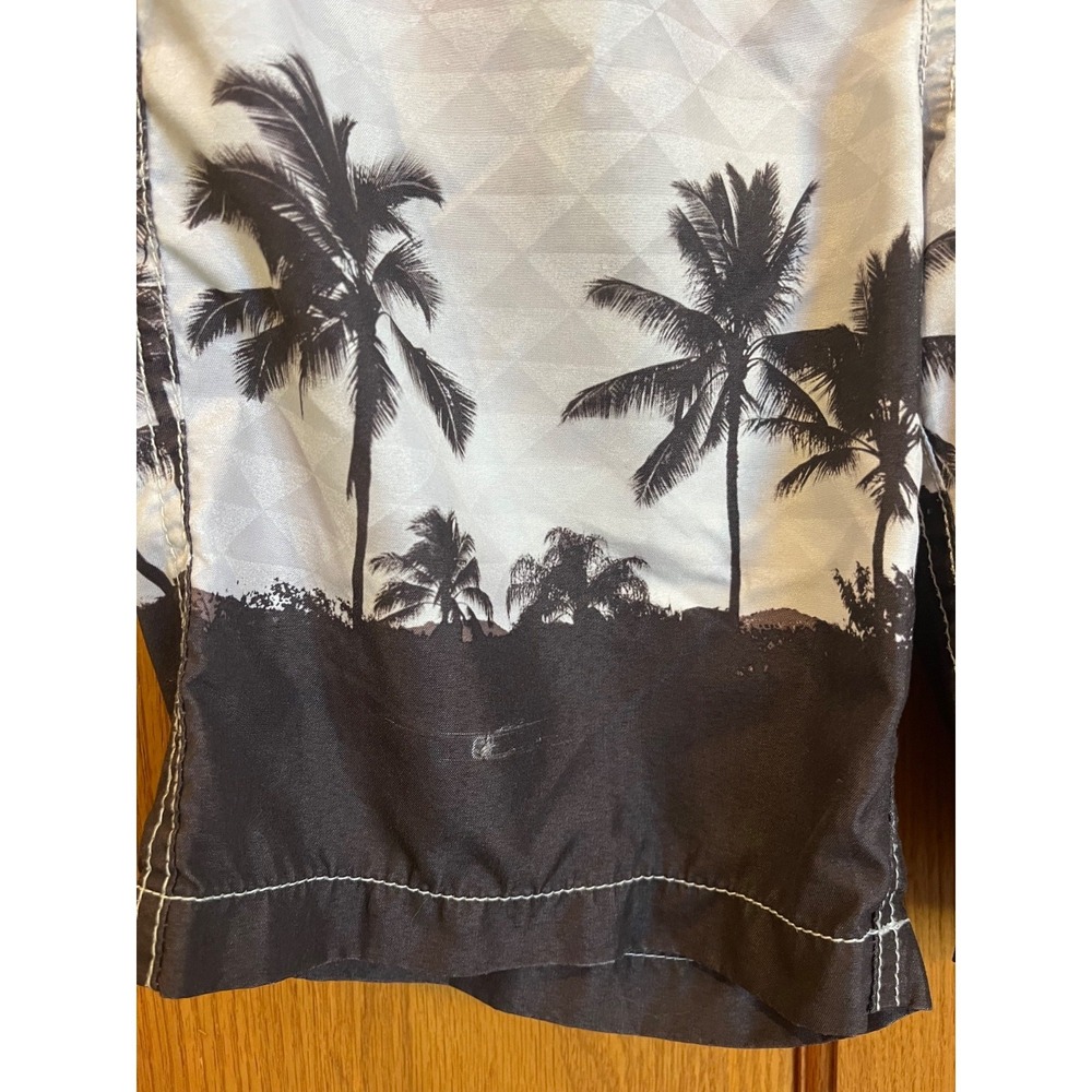 Old Navy Youth XL Swim Shorts Gray Palm Tree Print Elastic Waist Drawstring - Picture 2 of 5